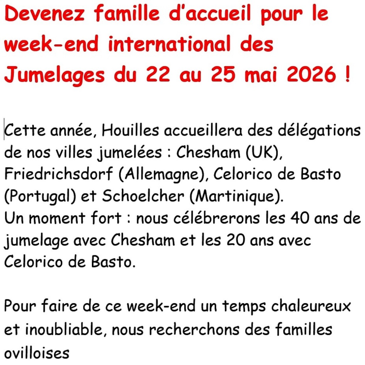 Famille accueil WE 1 Cours d'Anglais